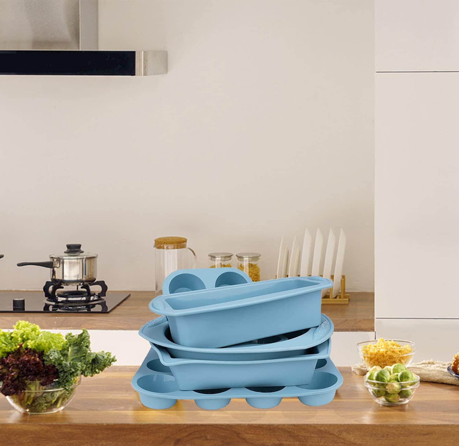 7in1 Silicone Bakeware Baking Set, Kitchen Bake Pans Molds Tray for Oven with BPA Free Round/Square Cake Pan, Loaf Pan, Muffin Pan for Bread Pizza Cheesecake Cupcake Pie Desserts - Image 8