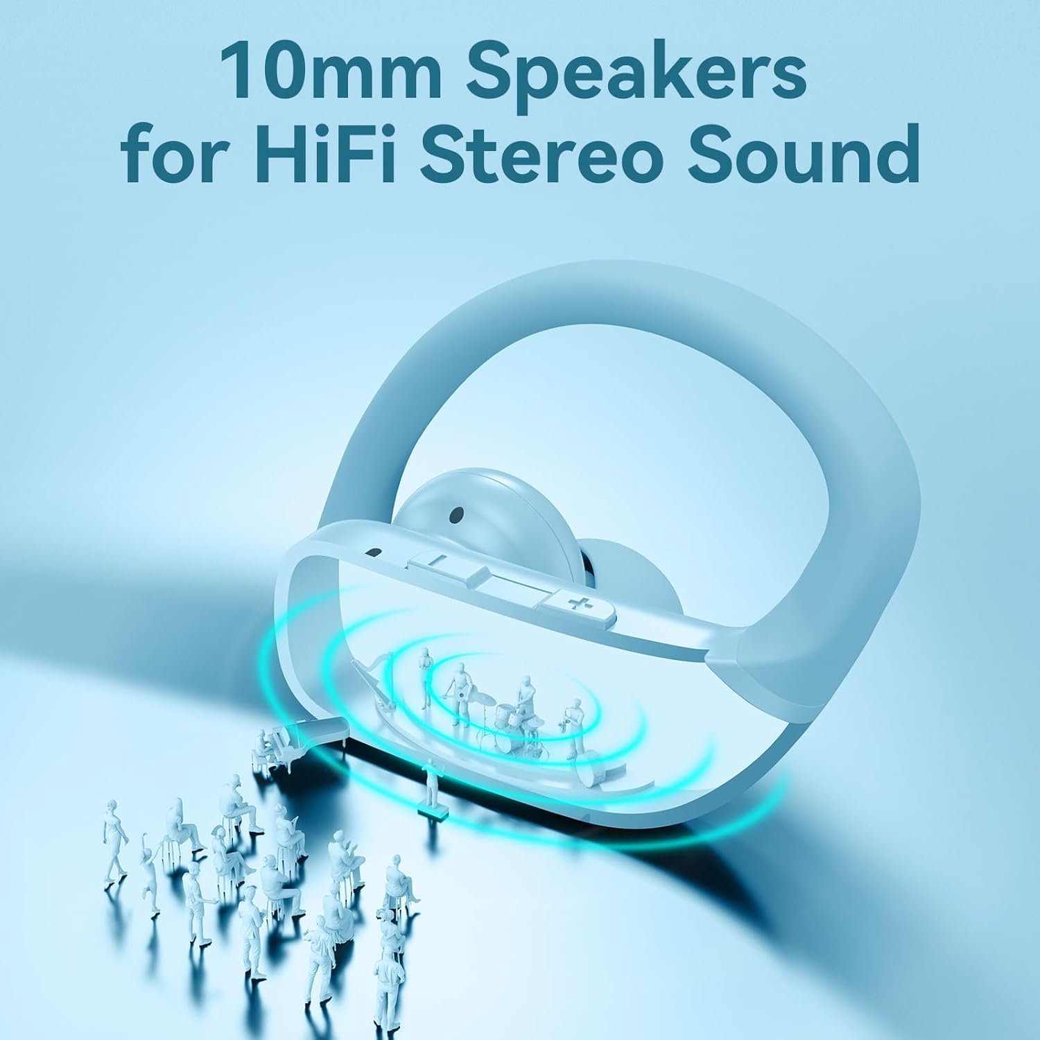 bmani Ear Buds Wireless Earbuds Bluetooth Headphones with 80H Playtime LED Display Case, Over-Ear Hook with Mic, Stereo Sound, Easy Button Controls, Sports Earphones for Running Workout Sky Blue - Image 5