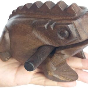 Medium 6″ Wood Frog Guiro Rasp Percussion Musical Instrument Tone Block Wooden Handcraft Percussion Instruments Products From Thailand Lucky Frog for Home Office Decor (Brown)