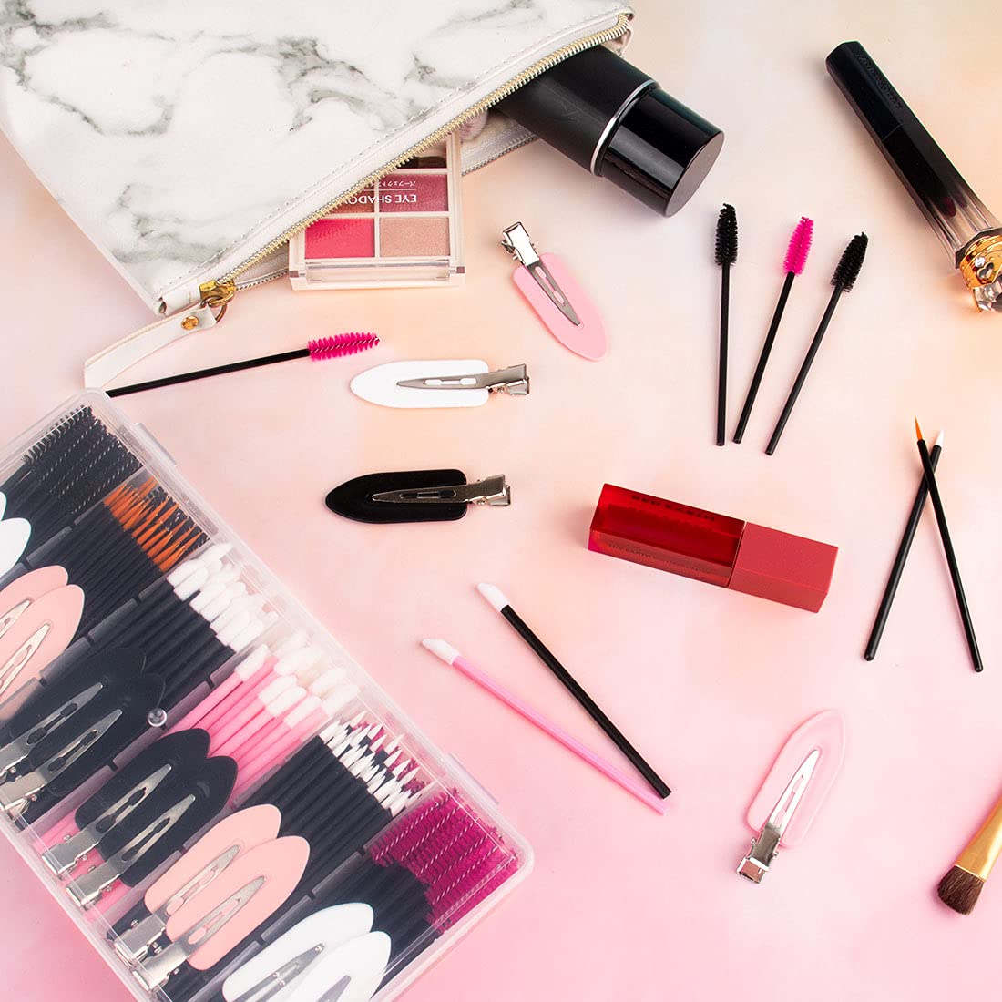 283 Pieces Makeup tools Kit Includes Plastic storage Organizer Box Hair Clips Eyeliner Brushes Mascara Wands and Lipstick Applicators For Lip (283A) - Image 6