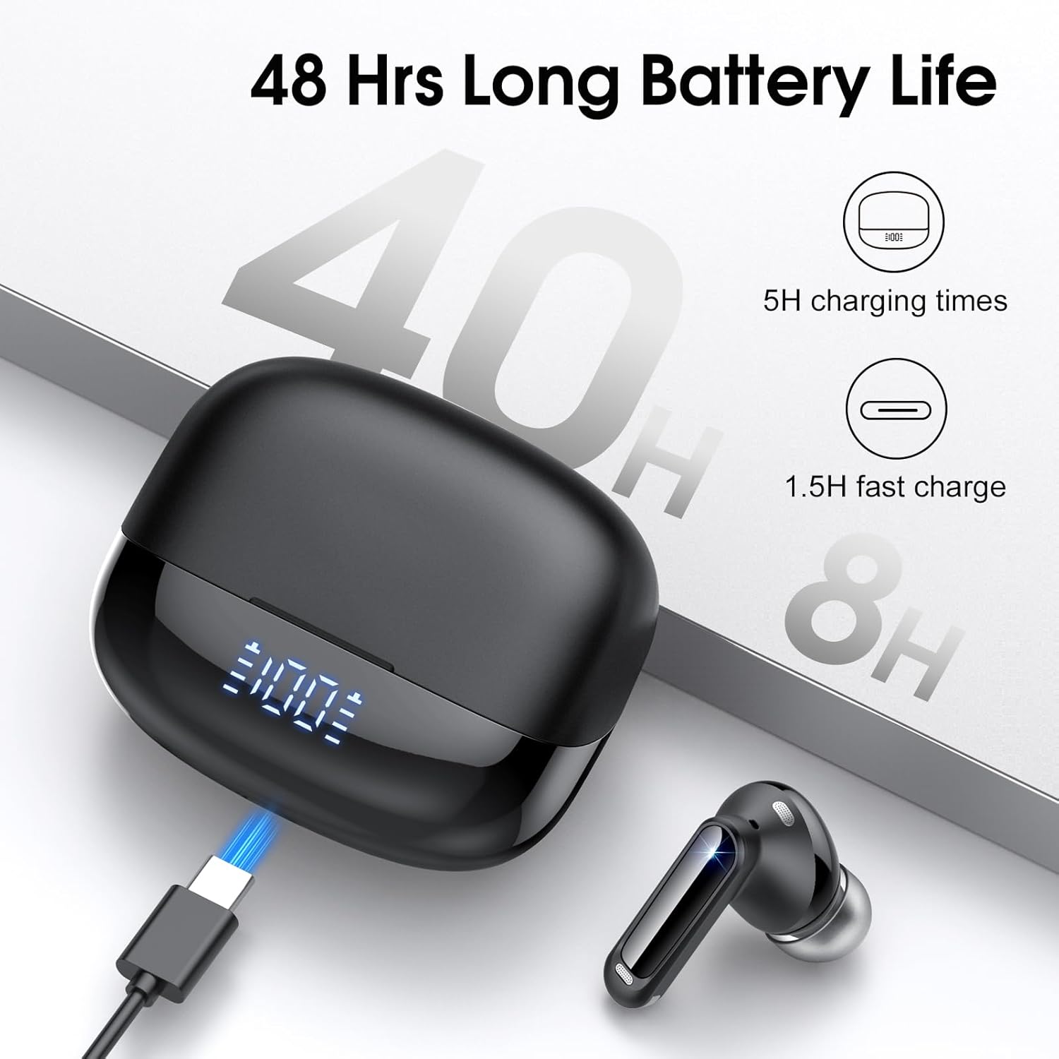Wireless Earbuds, 2025 NEW Bluetooth 5.4 Headphones 48Hrs In Ear Buds Wireless Bluetooth Earbuds, Deep Bass Stereo with 4 ENC Mic Sport Headphones, IP7 Waterproof Earphones IOS Android Earbud, Black - Image 4
