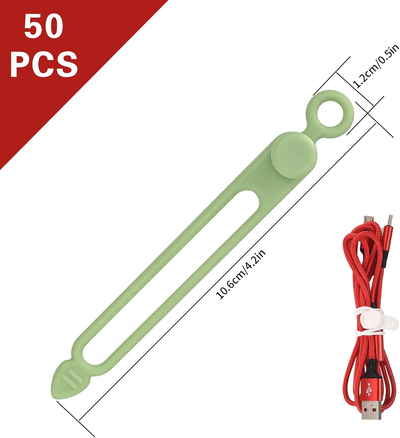 50 Pcs Silicone Cable Ties, Reusable Cable Straps Wire Organizer, Cable Management Cord Organizer for Fastening Earphone Phone Charger Home Office Desk Kitchen Appliances Cable Cords Wires - Image 2