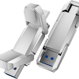 64GB External Portable SSD USB Solid State Drive, Up to 450MB/s USB 3.2 Gen 2 Solid State, Type C + USB A Dual Drive for Phone/Android Laptops/Windows/Mac, Silver