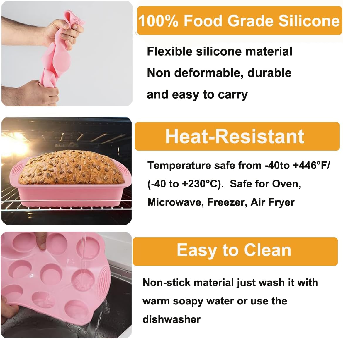 Nonstick Silicone Bakeware Set, 7pcs Baking Cake Pan, Economical BPA Free Heat Resistant Bakeware Suppliers Tools Kit with Silicone Brush for DIY Loaf Bread Cheesecake Pizza Cupcake Muffin - Image 6