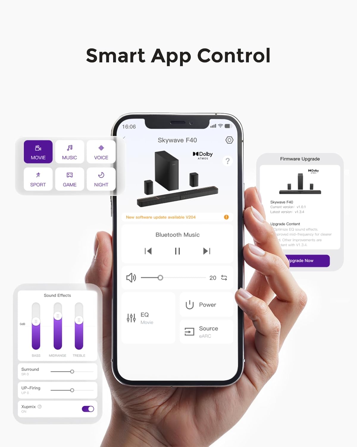 ULTIMEA 5.1.2ch Sound Bar with Dolby Atmos, Surround Sound System for TV with 2 Surround Speakers, Sound Bar for Smart TV, Soundbar with Subwoofer for Home Theater, BT 5.4, HDMI eARC, Skywave F40 - Image 7