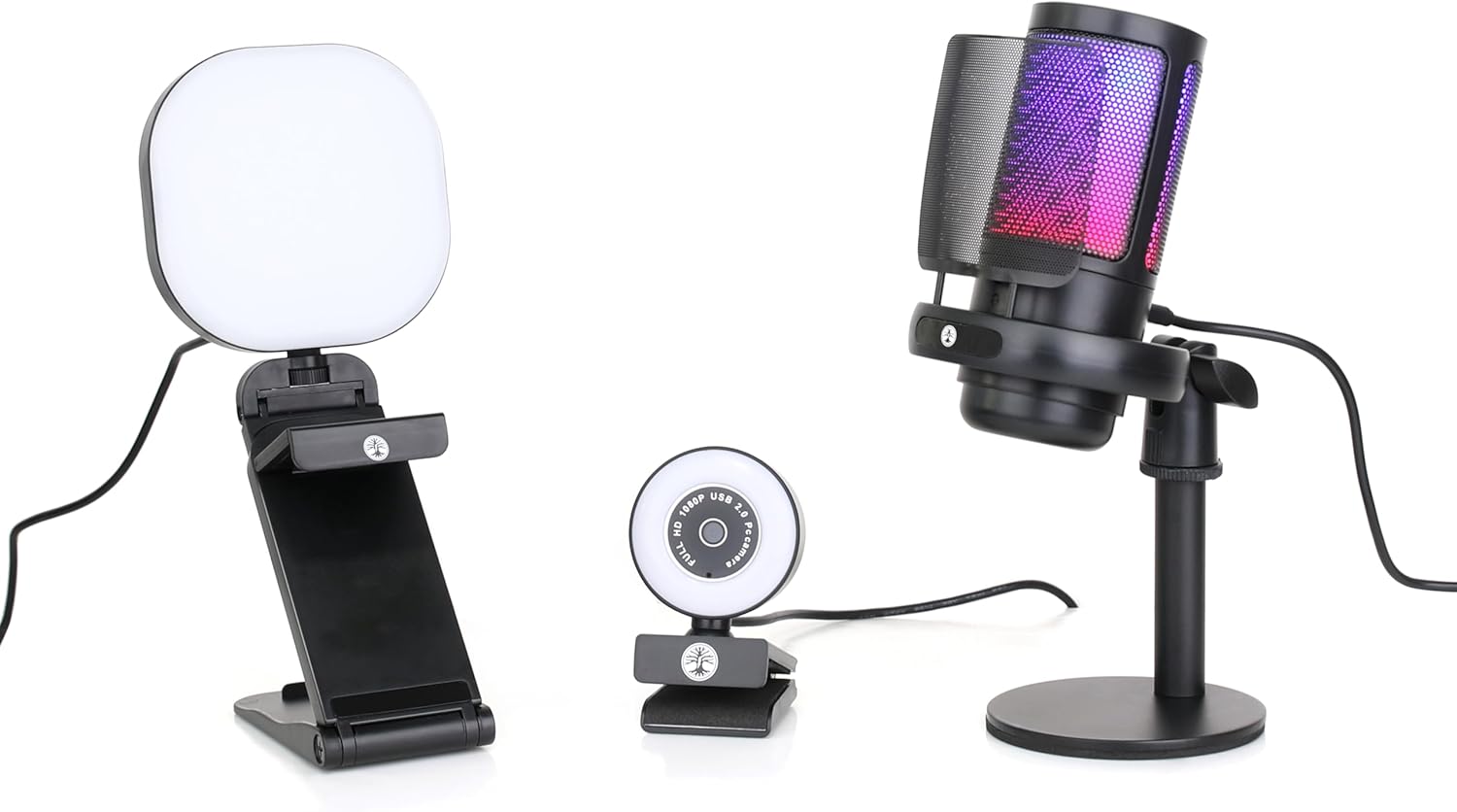 Live Video Streaming Kit, Includes 1080p 30 FPS Webcam, RGB USB Microphone, Adjustable LED Light for Twitch, YouTube, Podcast and WFH. for PC and Laptop (Not Console)