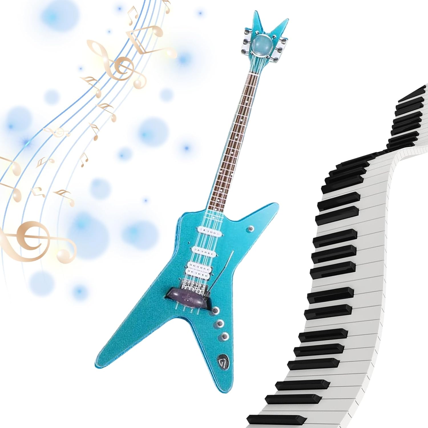 4Pcs Mini Guitar Set, Miniature Electric Guitar & Bass Guitar Ornament, 1:12 Scale Wooden Miniature Musical Instrument for Dollhouse, Mini Music Room, Home Decoration, Guitar Décor - Image 6