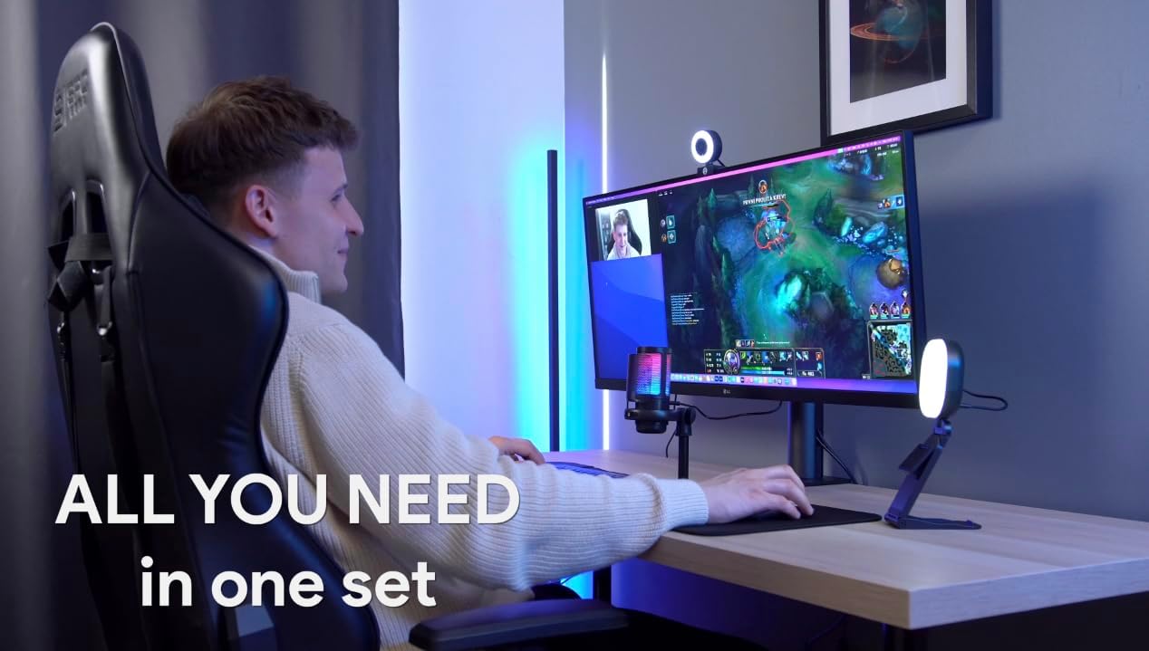 Live Video Streaming Kit, Includes 1080p 30 FPS Webcam, RGB USB Microphone, Adjustable LED Light for Twitch, YouTube, Podcast and WFH. for PC and Laptop (Not Console) - Image 8