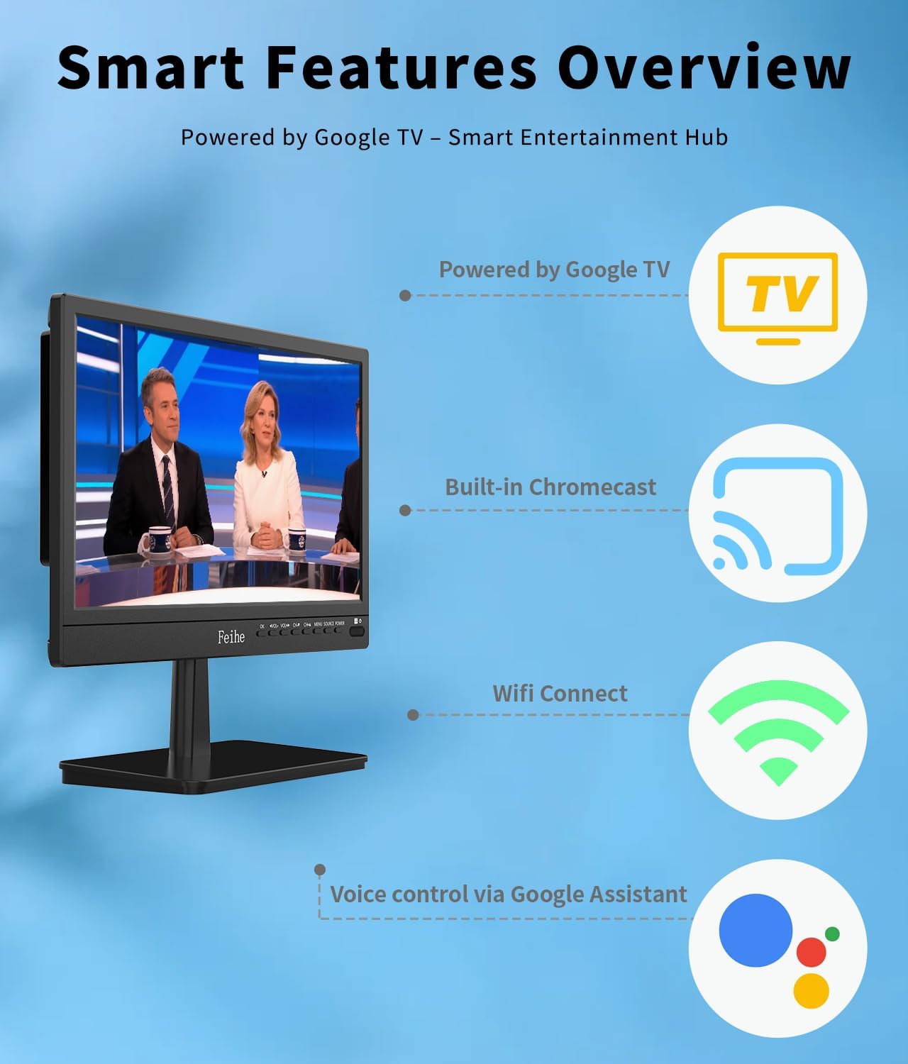 Feihe 14 inch Small Smart TV Built-in APP, HD Flat Screen Compact Smart Television for Kitchen, Home, RV Camper or On-The-Go Entertainment - Image 5