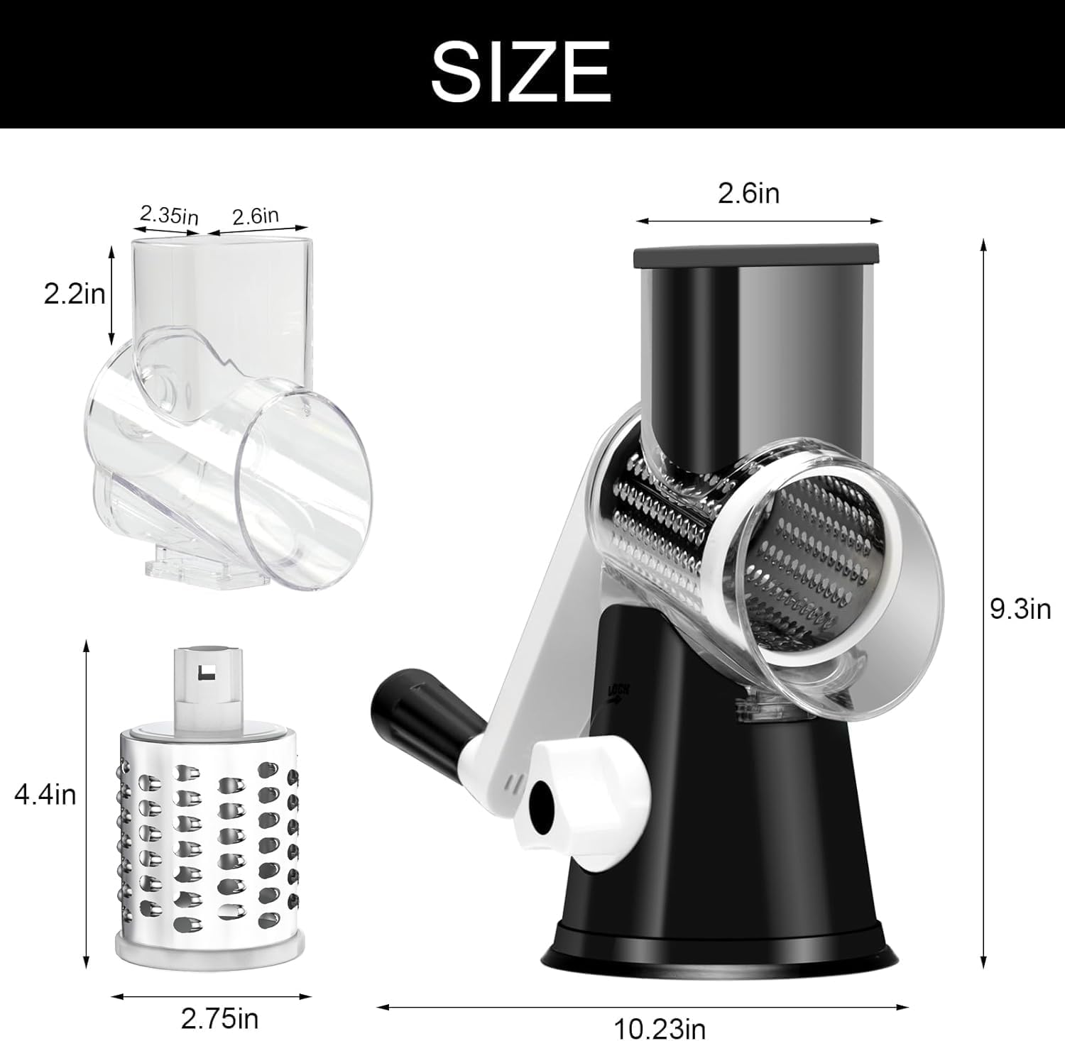 Cambom Rotary, Shredder for Fresh Cheese, Vegetable, Nuts,Non-slip Suction Base - Image 8