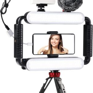 GVM Gimbal Stabilizer Phone Video Light Kit for Smartphone, Content Creator Kit, 5600K LED Equipment with Microphone &Tripod for Recording, Vlogging, Live Streaming, YouTube, TikTok