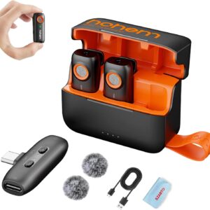 hohem MIC-01 Wireless Lavalier Microphone, 3-Level Noise Cancelling Built-in TF Card Slot Remote Shutter Control Clip On/Magnet Mic for Smartphone Camera Laptop Tablet