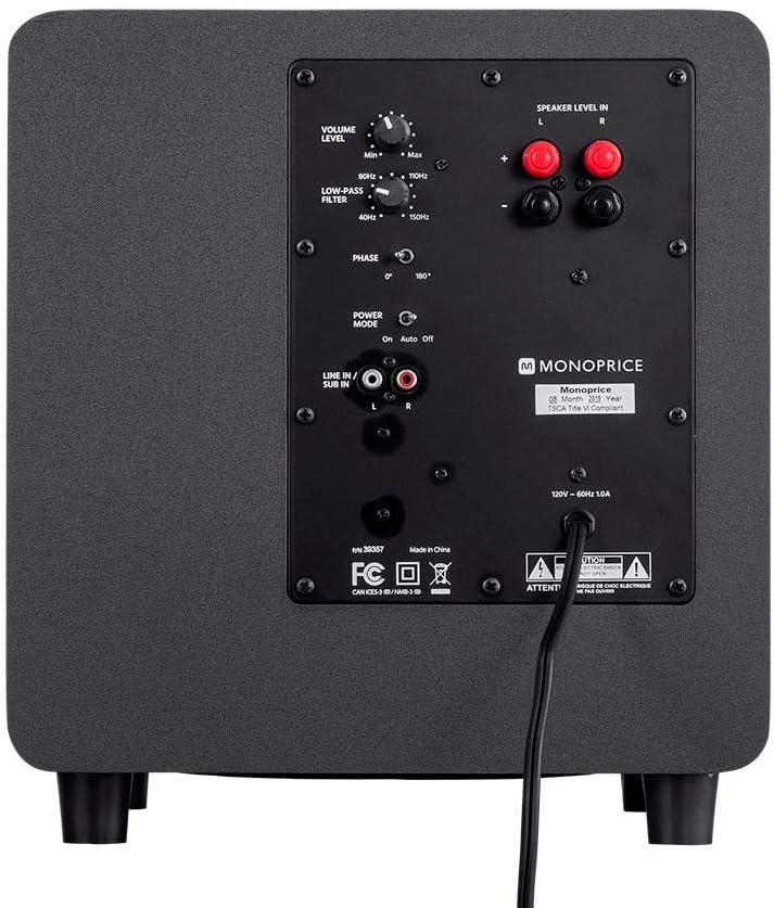 Monoprice HT-35 Premium 5.1-Channel Home Theater System - Charcoal, with Powered Subwoofer, Low Profile Speaker Grilles, Secure Mounting Option, Black (139357) - Image 5