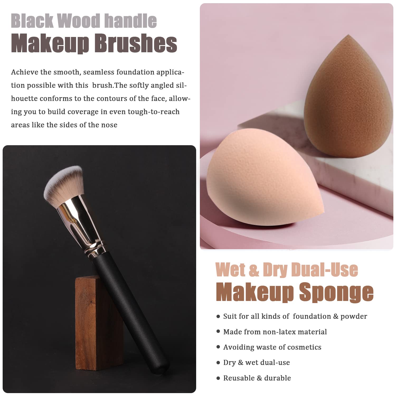 All In One Makeup Kit, Includes Naked Eyeshadow Palette, Nude & Beige Liquid Foundation, Face Primer, Lipstick Set, Eyebrow Soap Kit, Winged Eyeliner Stamp, Brush, Sponges - Image 7