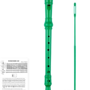 8-Hole Soprano Descant Recorder Baroque Style Kids Music Flute with Cleaning Rod & Case Bag for School Student Home Entertainment – Green