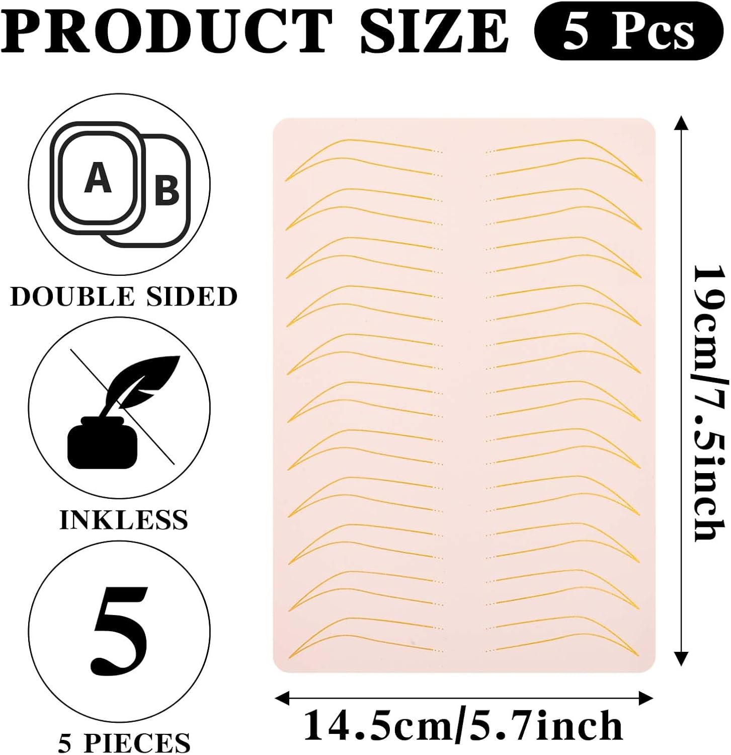 5 Pcs Microblading Practice Fake Skin Sheet for Eyebrow Tattoo, Fake Skin for Tattoo, Micro Blading Eye Brow Makeup, Double Sides Silicone Tattoo Skin Practice Kit, Tattooing Supplies - Image 3