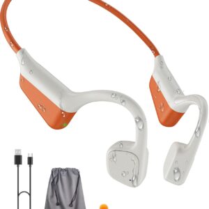 Open-Ear Bone Conduction Headphones, HiFi Dual Stereo Bluetooth Earbuds with Mic, Wireless Earphones ENC Noise Cancelling, 18H Playtime, Lightweight Comfort Headset for Running Cycling (Orange)