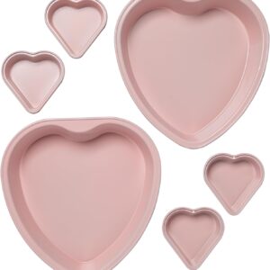 Paris Hilton Heart Shaped Nonstick Bakeware Set, Easy Release Carbon Steel, Includes two 9.5-Inch Pans and four Mini 3.5-Inch Pans, Dishwasher Safe, Made without PFAS or PFOA, 6-Piece Set, Pink