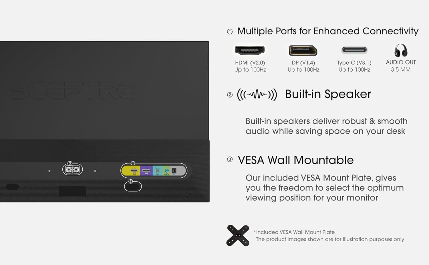 Sceptre New Prime IPS 27-inch 100Hz Gaming Monitor DP HDMI USB Type C, Build-in Speakers Machine Black 2025 - Image 6