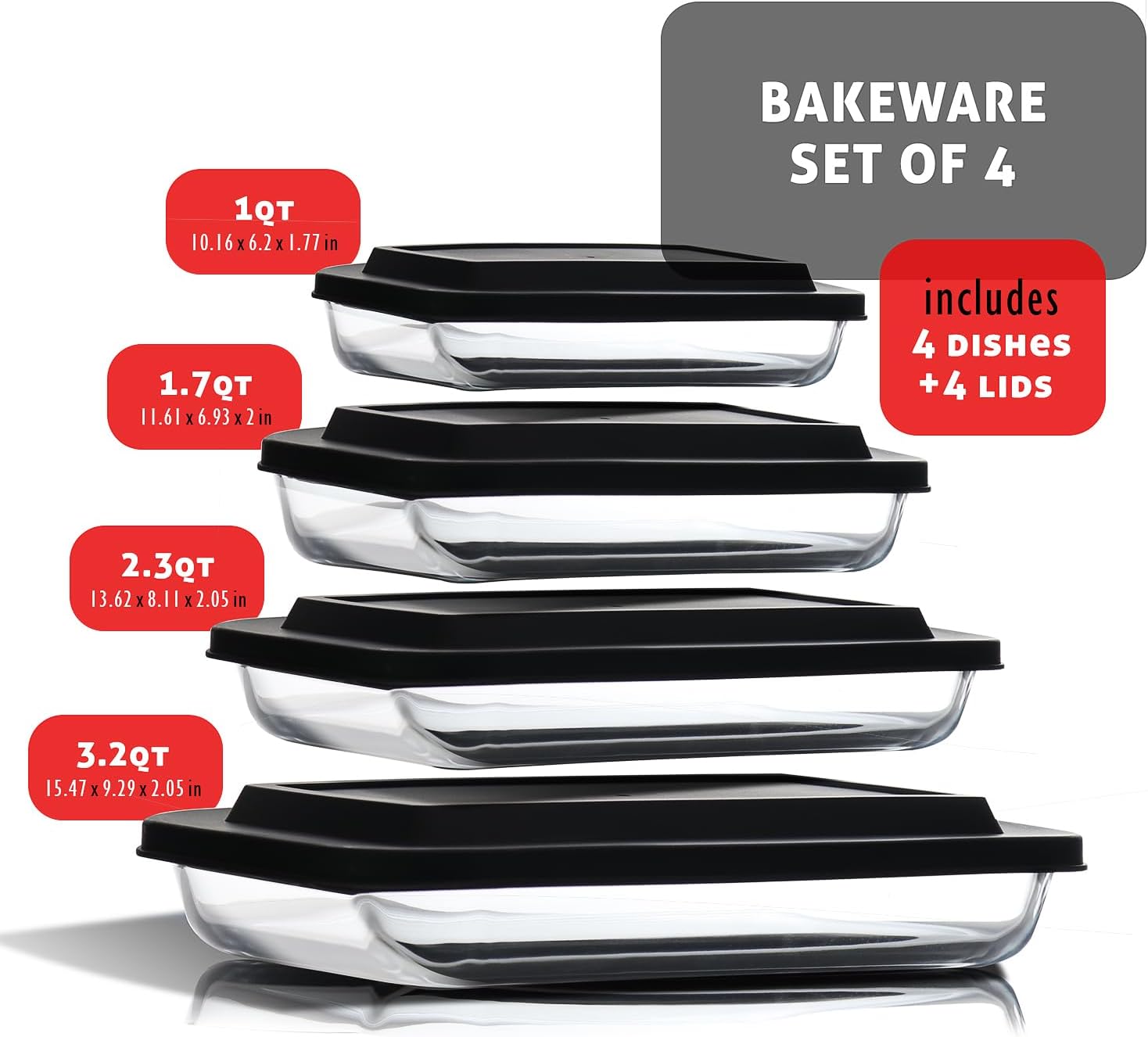 Eatex 8-Piece Deep Glass Casserole Dishes for Oven with Plastic Lids, Glass Baking Dishes for Oven, Rectangular Bakeware for Lasagna, Cooking, Leftovers, Kitchen, Freezer to Oven Dishwasher Safe - Image 9