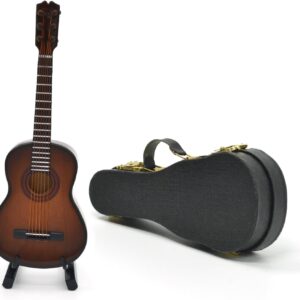 Miniature Guitar with Stand and Case, 13cm Mini 6 Strings Brown Classic Guitar Musical Instruments Miniature Guitar Model Home Decoration(Brown Classic)