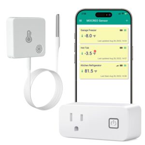MOCREO WiFi Freezer Thermometer with Alarm, Wireless Refrigerator Temperature Sensor with Remote App Notification, Email Alert, 2 Years Free Data Export, for Home Kitchen Fridge Hot Tub