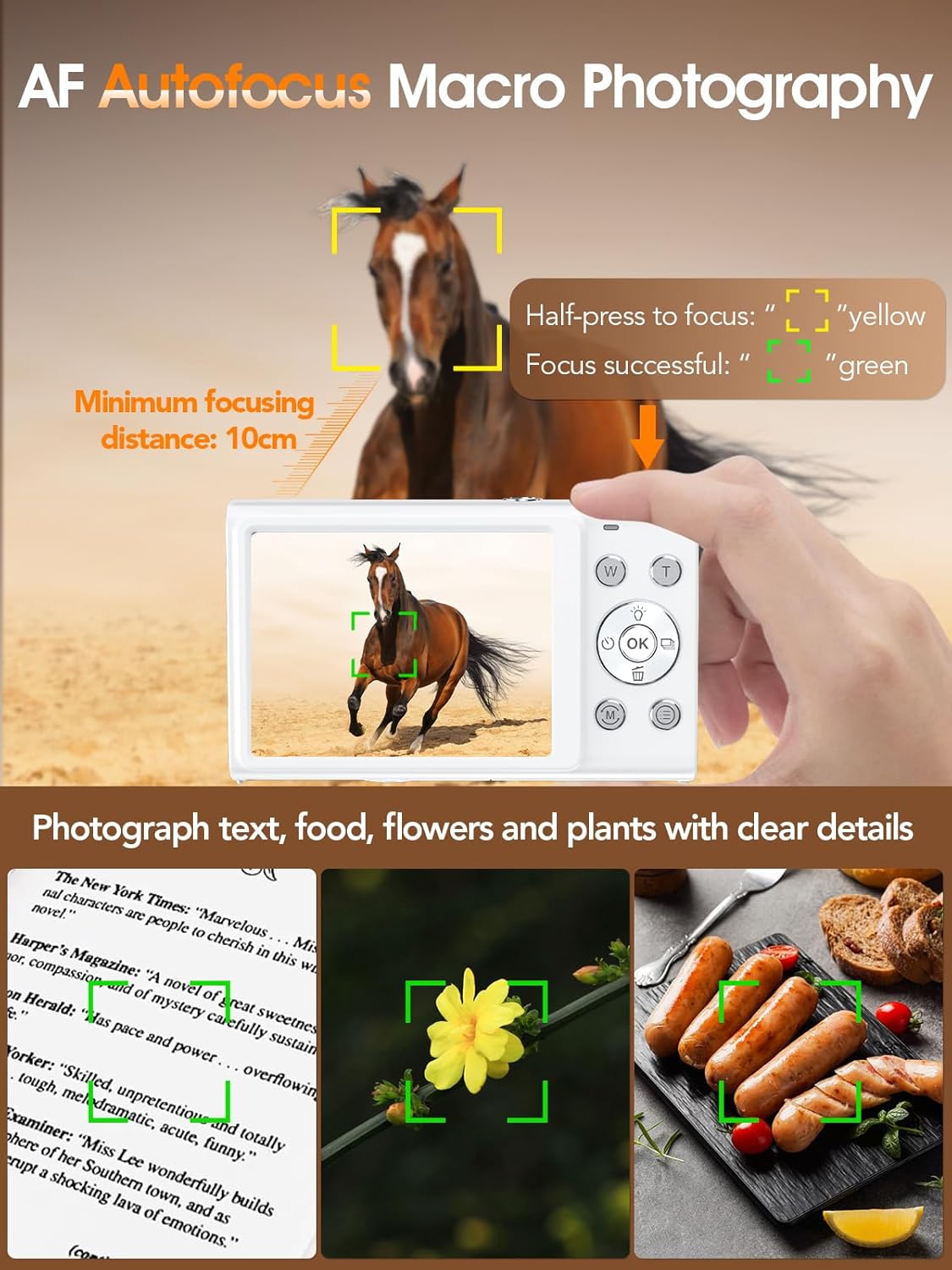 Digital Camera,Autofocus 4K Vlogging Camera for Photography with 32GB Card,48MP Portable Compact Point and Shoot Digital Camera for Teens Adult Beginner with 16X Zoom,Anti-Shake,2 Batteries(White) - Image 6