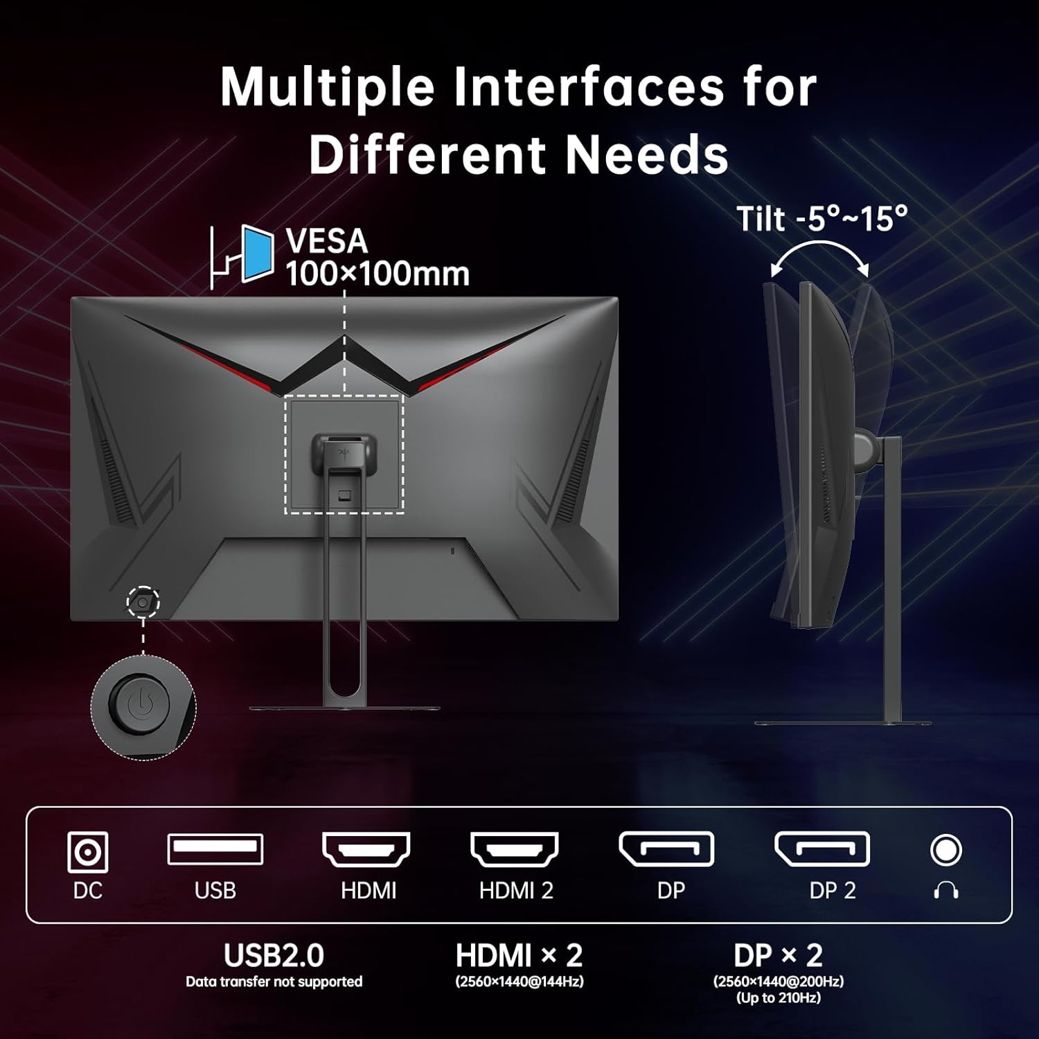 KTC 27 Inch Gaming Monitor - 2K QHD 2560 x 1440 Monitor, Up to 210Hz & 1ms, Bulit-in Speakers, Adaptive Sync, HDR400, 131% sRGB, IPS Monitors Gamer with HDMI 2.0 x 2 & DP1.4 x 2, H27T22C-3 - Image 7