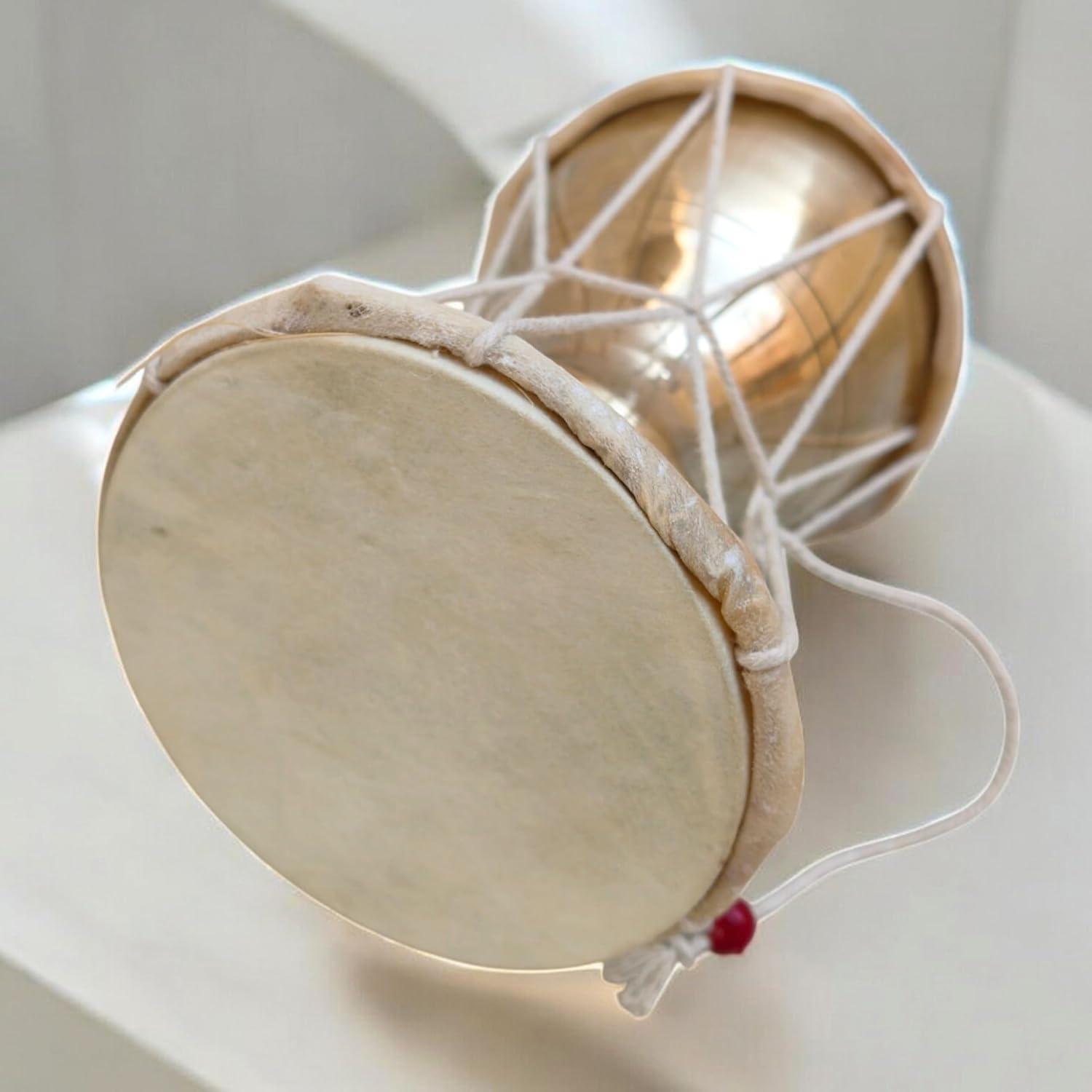 Brass Damru an Instrument of Lord Shiva 6"inch Very Rare by Make in India Pick Use | Brass Damroo Drum Handmade indian Folk musical instrument Damru Lord shiva Percussion Miniature Home Decor - Image 2