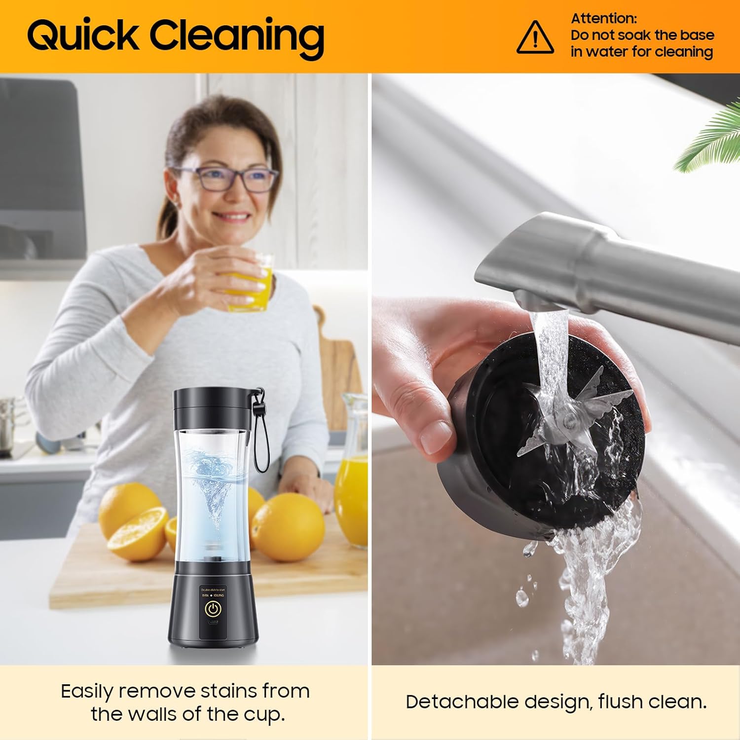 Cordless Personal Size Portable Blender - Blender Make Smoothies & Shakes, 12 Oz BAP Free Traveling Cup, Quickly Squeezed in Office/Picnic/Sprots - Image 4