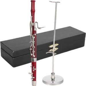Miniature Bassoon with Stand and Wooden Case Mini Musical Instrument Doll’s House Model Home Decoration Ornament