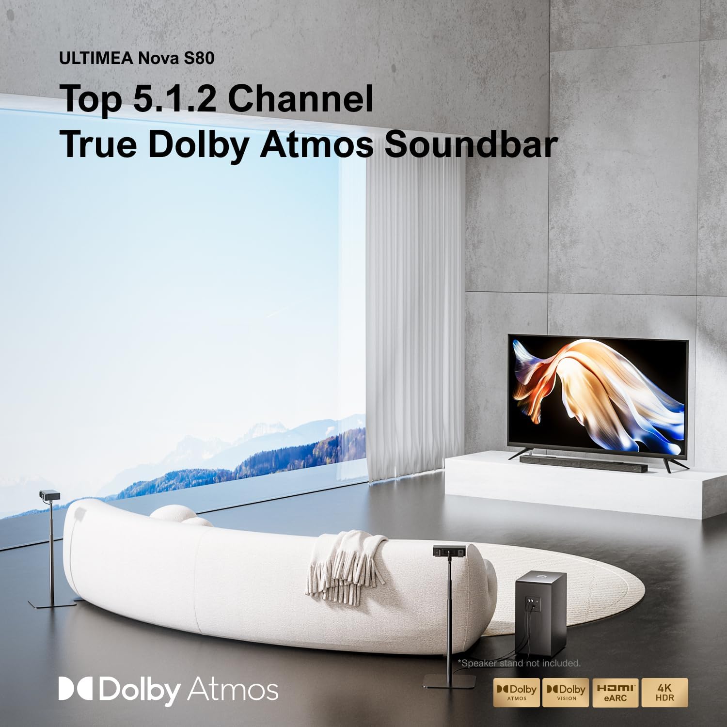ULTIMEA 5.1.2 Dolby Atmos Soundbar with 8" Wireless Subwoofer, Upward-Firing Drivers, Home Theater Surround Sound System for TV, 4K HDR, Nova S80 (2025 Upgraded Speakers) - Image 2