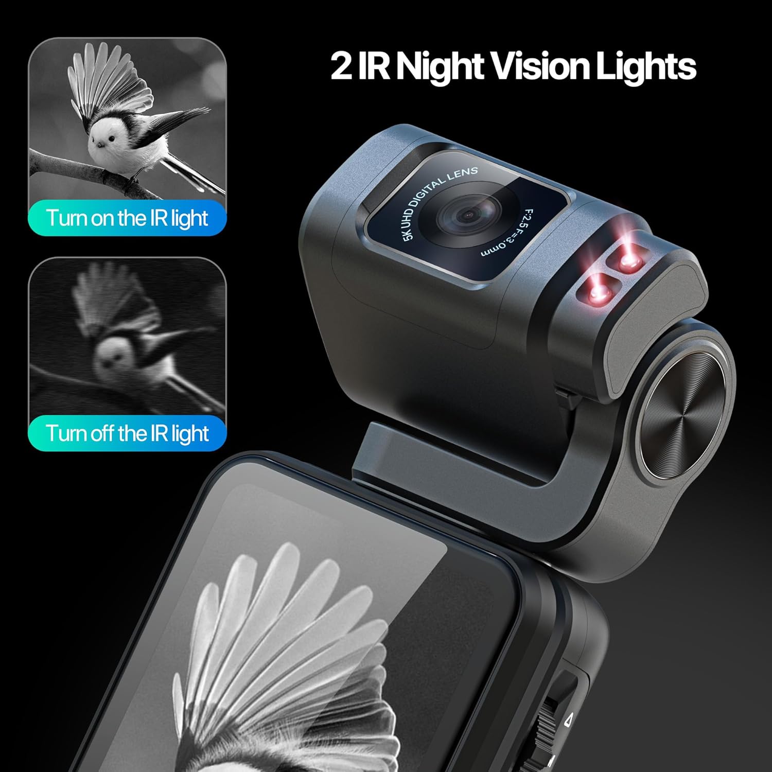 5K Video Camera Camcorder, Portable Vlogging Camera with 3.5'' Rotatable Touchscreen, 1/2.5'' CMOS & 4K/60FPS Video, IR Night Vision Pocket Camera with 64G Card for YouTube Vlogs (LightBlack) - Image 4