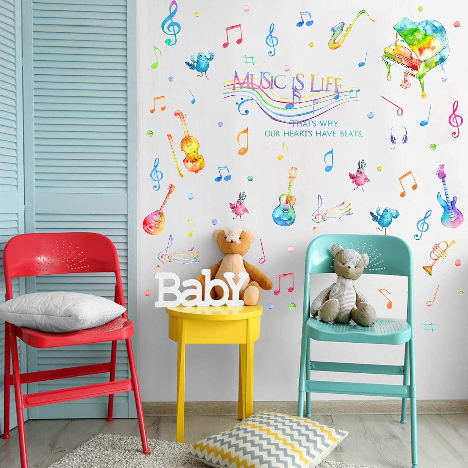 Yovkky Watercolor Music is Life Wall Decal Sticker, Peel Stick Musical Instrument Note Polka Dot Nursery Classroom Decor, Home Studio Piano Guitar Violin Saxophone Decoration Kid Bedroom Playroom Art - Image 3