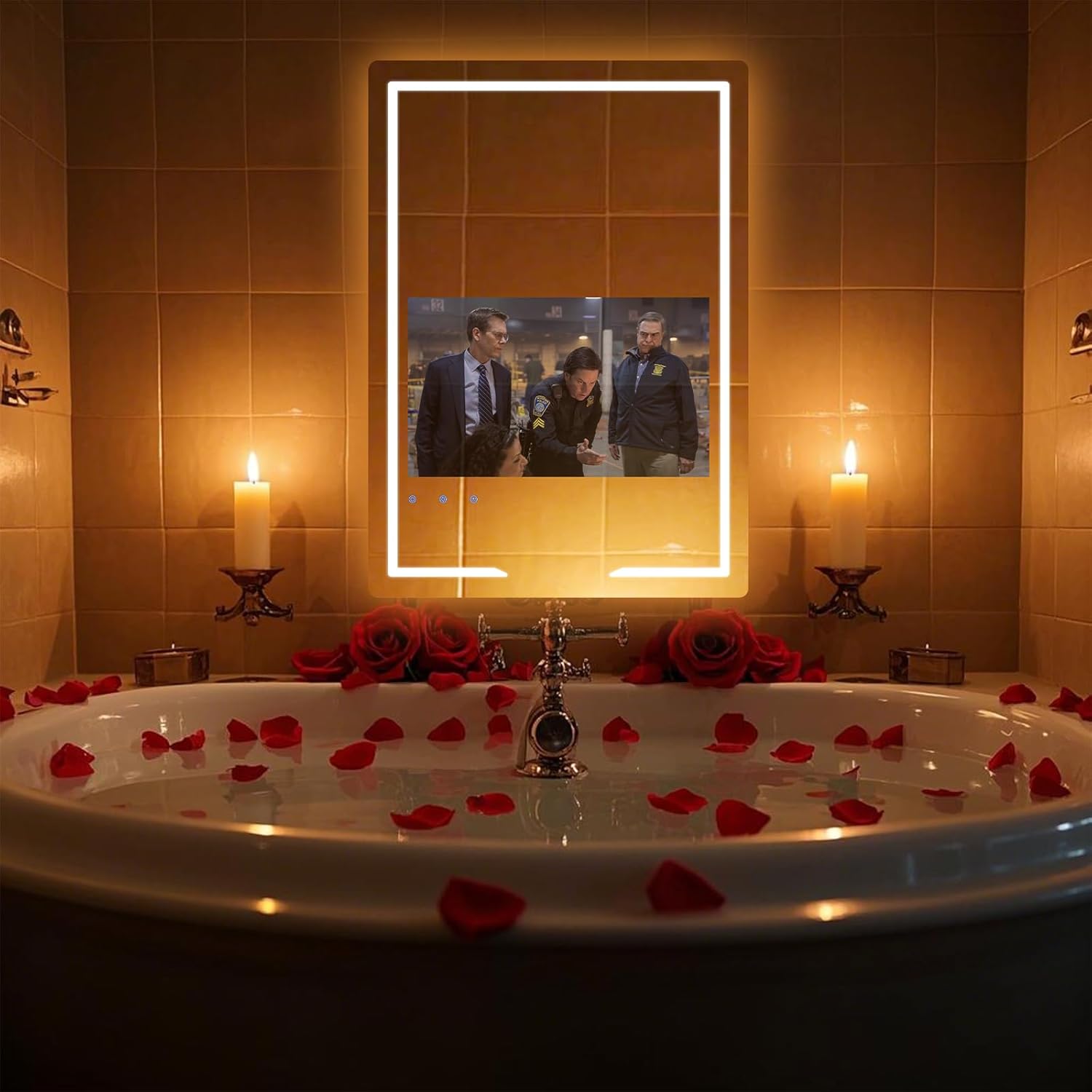 24x32'' Bathroom Vanity Mirror with 21.5'' Touch-Screen Smart TV, Streaming APP, Waterproof Defogging TV Mirror with 3 Color LED Light WiFi Bluetooth HDMI for Bathroom Hotel Hair Salon (2025) - Image 9