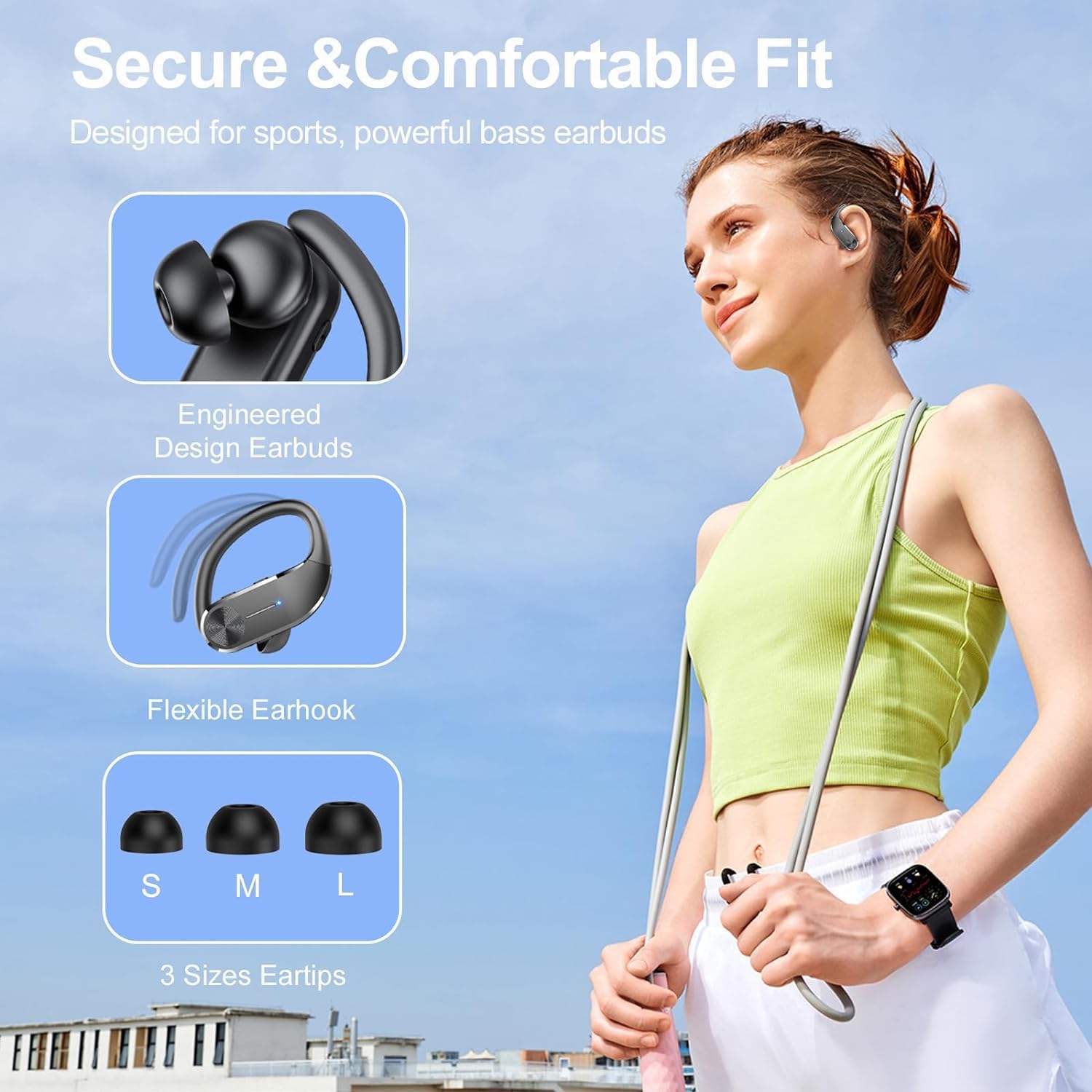 Ear buds Wireless Bluetooth Earbuds 2025 NEW Bluetooth 5.3 Sport Headphones 68Hrs Playtime with LED Display Powerful Bass Over Ear Earphones with Earhooks IP7 Waterproof USB C for Gym/Running - Image 3