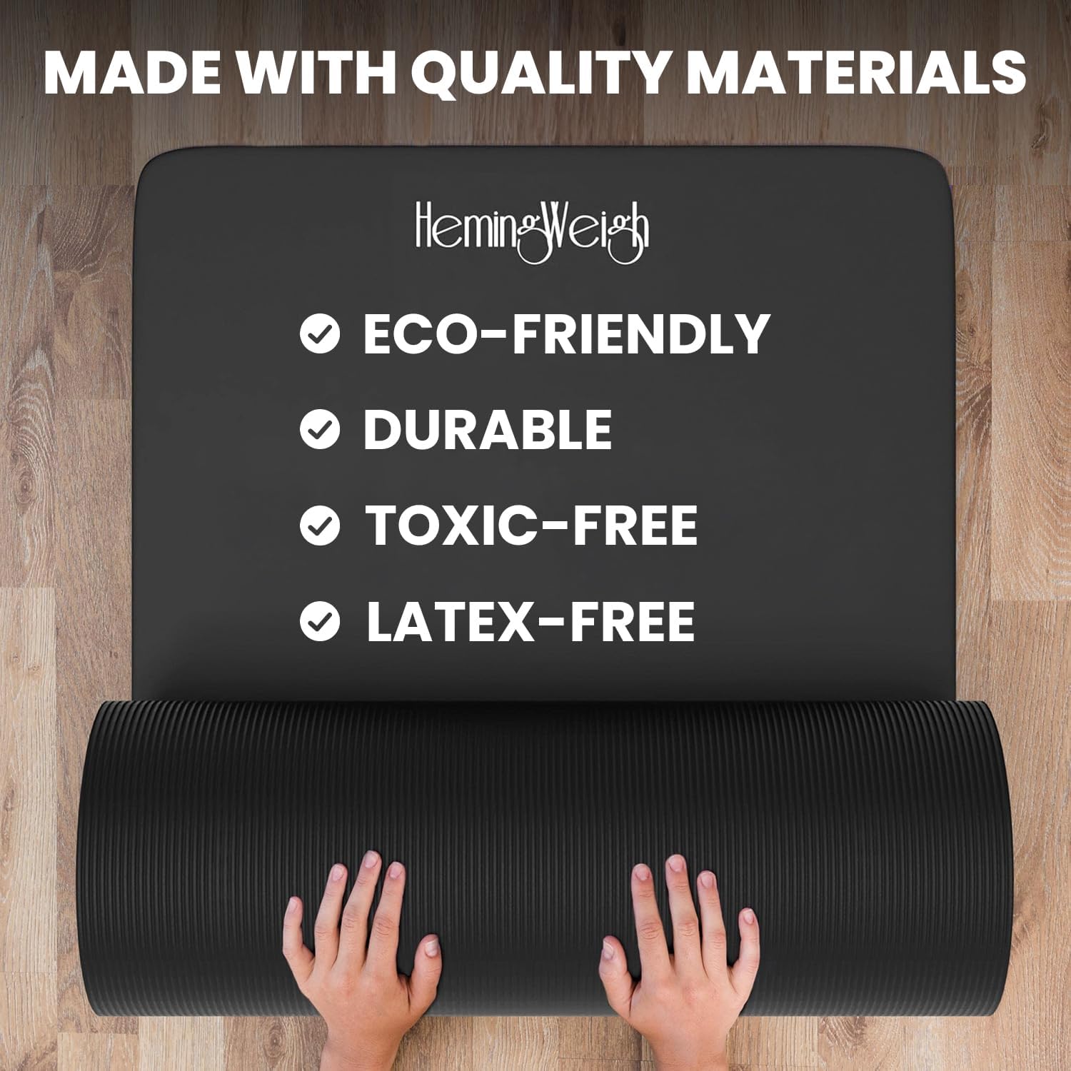 HemingWeigh 1 Inch Extra Thick Non Slip Yoga Mat - Exercise Mats for Home Workouts, Black (70"L x 23"W) - Image 4