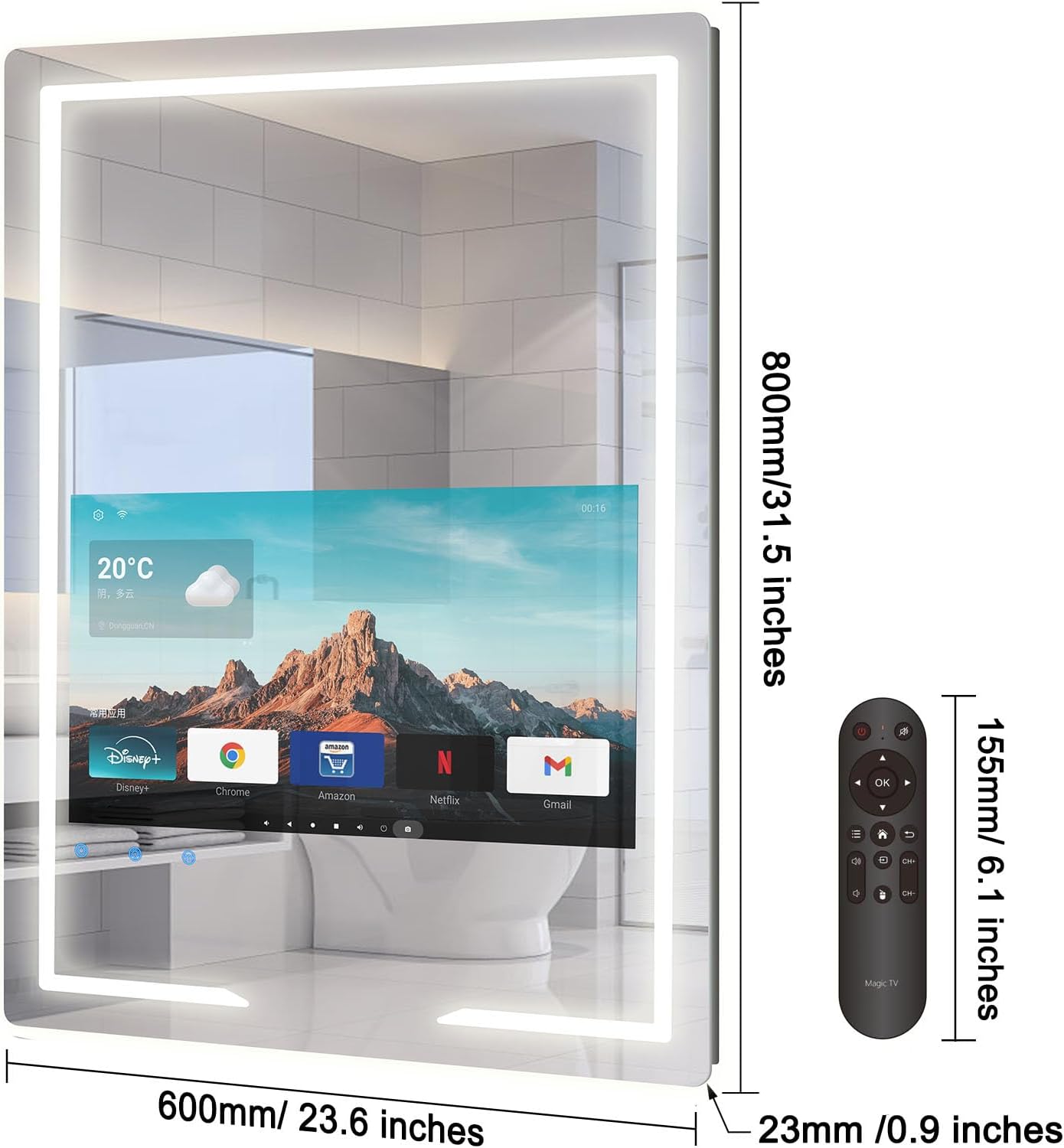 24x32'' Bathroom Vanity Mirror with 21.5'' Touch-Screen Smart TV, Streaming APP, Waterproof Defogging TV Mirror with 3 Color LED Light WiFi Bluetooth HDMI for Bathroom Hotel Hair Salon (2025) - Image 2