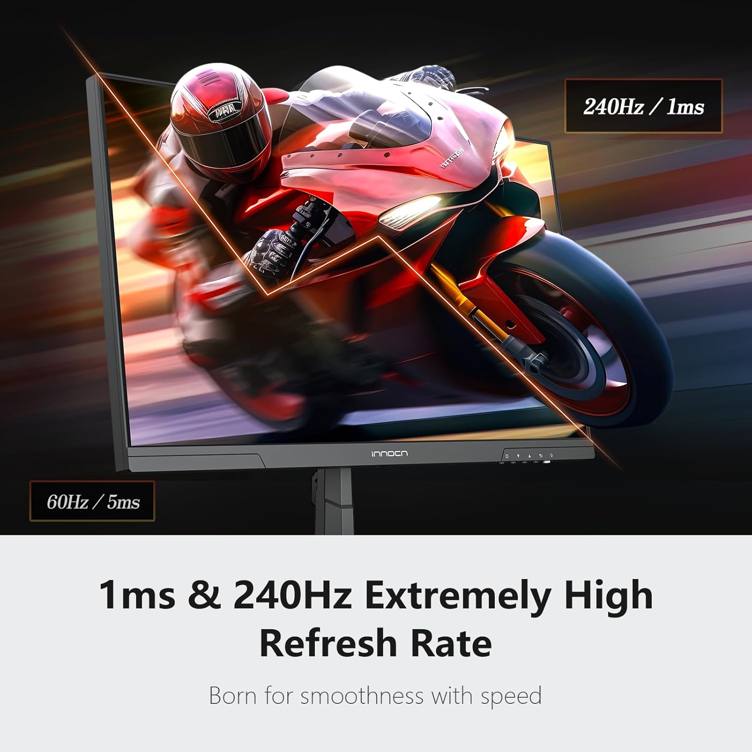 INNOCN 24.5" 1440P QHD 2K Gaming Monitor, 240Hz PC Computer Desktop Monitor, IPS, HDMI 2.1, DisplayPort, FreeSync, Console Ready, 1ms, MPRT, Eye Care, Flicker-Free, Speaker, 25G2S - Image 3