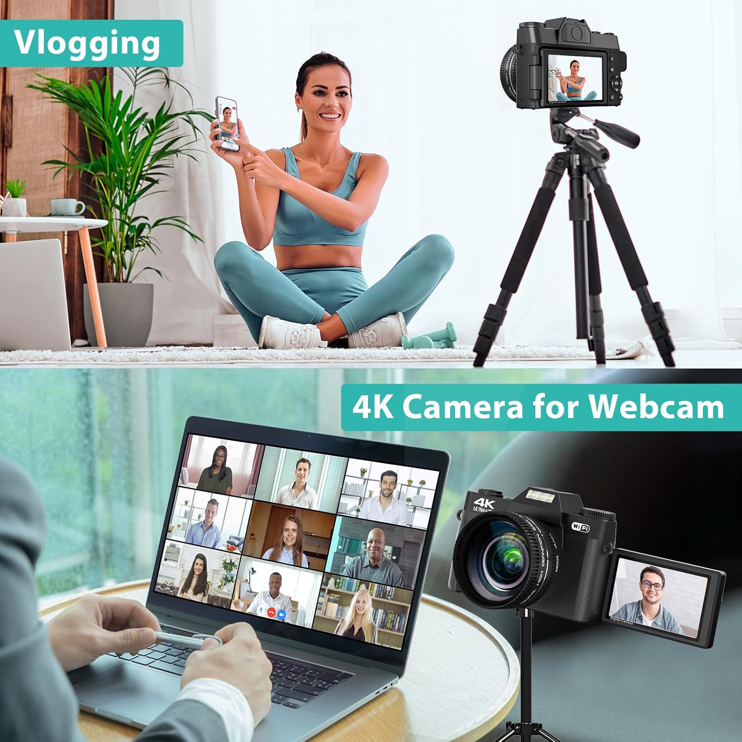 4K Digital Camera for Photography & Vlogging, 56MP YouTube Camera with WiFi, 3" 180° Flip Screen, 16X Digital Zoom, 52mm Wide Angle & Macro Lens, 32GB TF Card, 2 Batteries – Black - Image 8