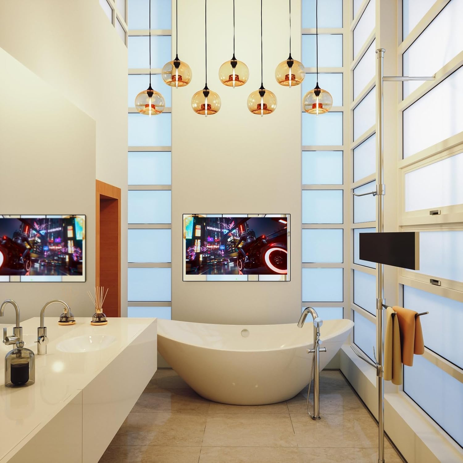 Soulaca 32 inches 4K Touchscreen Android Bathroom Mirror LED Smart TV IP65 Waterproof UHD WiFi Bluetooth Frameless ATSC SPA Hotel 2025 Model - Image 2