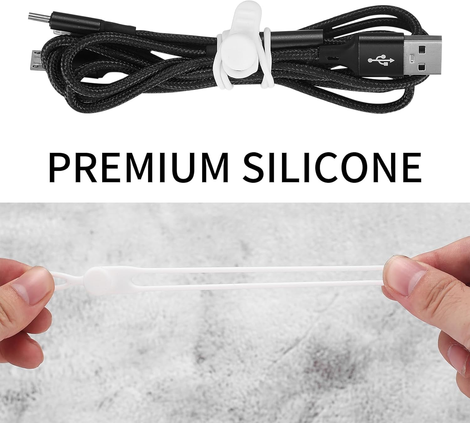 50 Pcs Silicone Cable Ties, Reusable Cable Straps Wire Organizer, Cable Management Cord Organizer for Fastening Earphone Phone Charger Home Office Desk Kitchen Appliances Cable Cords Wires - Image 4