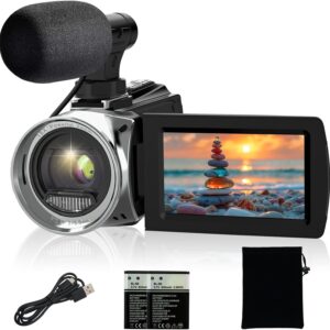 Video Camera Camcorder 4K 48MP Digital Vlogging Camera for YouTube 3.0 Inch 270°Rotation LCD Screen 18x Digital Zoom Video Recorder with Microphone, 2 Batteries