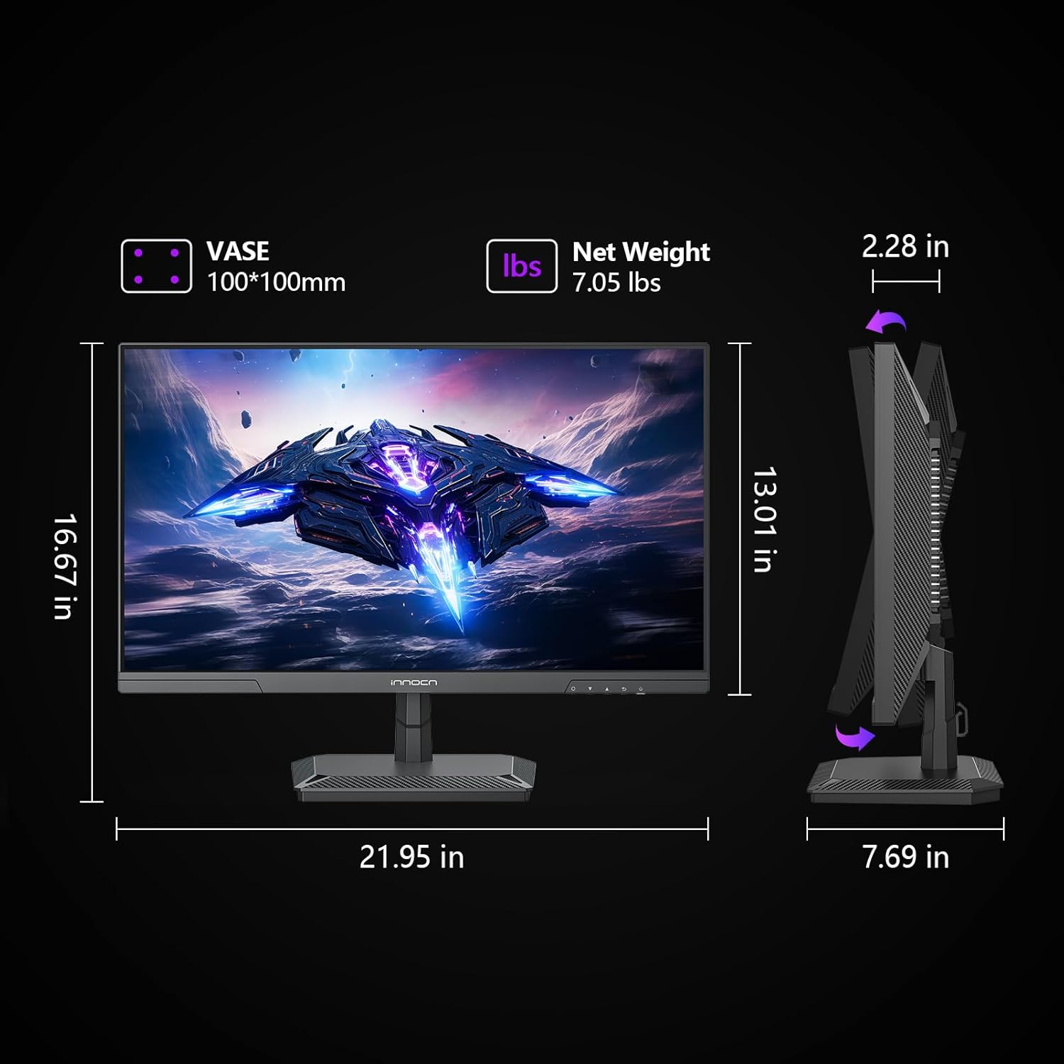 INNOCN 24.5" 1440P QHD 2K Gaming Monitor, 240Hz PC Computer Desktop Monitor, IPS, HDMI 2.1, DisplayPort, FreeSync, Console Ready, 1ms, MPRT, Eye Care, Flicker-Free, Speaker, 25G2S - Image 5