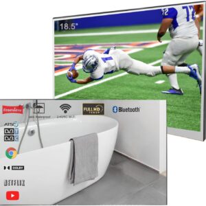 Soulaca 18.5 inches Smart Mirror TV Android for Your Bathroom Entertainment Sleek Modern, Waterproof with WiFi Bluetooth ATSC Compact Area Use