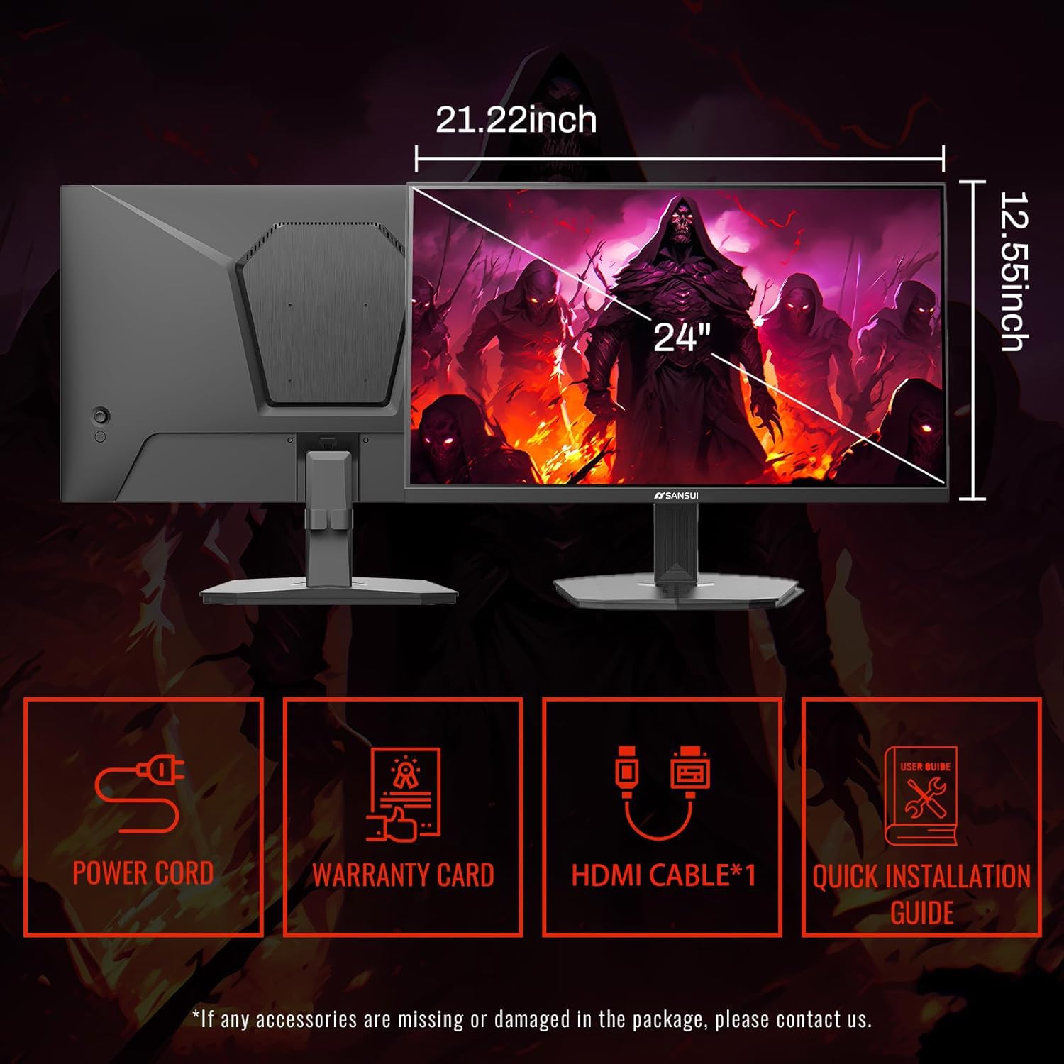 SANSUI 24 Inch Gaming Monitor 200Hz 1Ms FreeSync HDR 110% sRGB FHD 1080P Computer Monitor HDMI DP Ports Eye Care Frameless VESA Mount Cable Management (ES-G24F4L, HDMI Cable Included) - Image 9