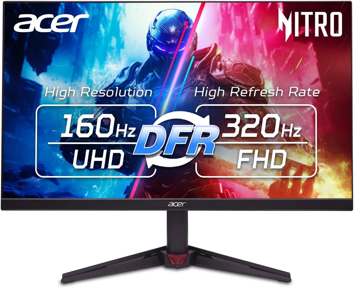 Acer Nitro 27” 4K UHD 3840 x 2160 Gaming IPS Monitor | AMD FreeSync Premium | Up to 160Hz Refresh Rate with DFR to FHD 320Hz| Up to 0.5ms | 1 x Display Port 1.4 & 2 x HDMI 2.1 Ports | VG270K V4bmiipx