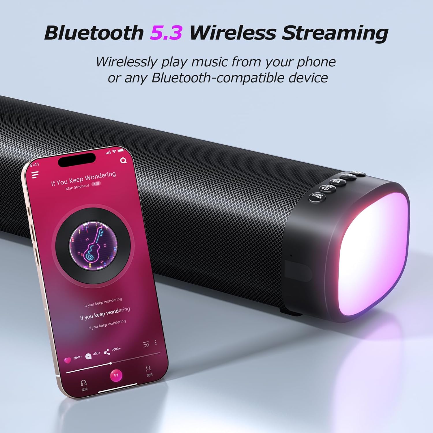 Sound Bar,100W Sound Bar for Smart TV with 3 RGB Lights Modes, Bluetooth 5.3, ARC/Opt/AUX Connect, Detachable 2-in-1 Speaker, 3 Equalizer Modes, Bass Surround Soundbar for TV/PC/Gaming/Projectors - Image 5