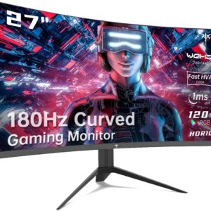 KTC 27 inch Gaming Monitor, 1440P Curved Monitor, 180Hz, 144Hz, 2K, 1500R, 1ms, FreeSync/G-Sync Compatible, DisplayPort/HDMI/USB, Ultrawide PC Vesa/Wall Mount Computer Monitor, H27S17