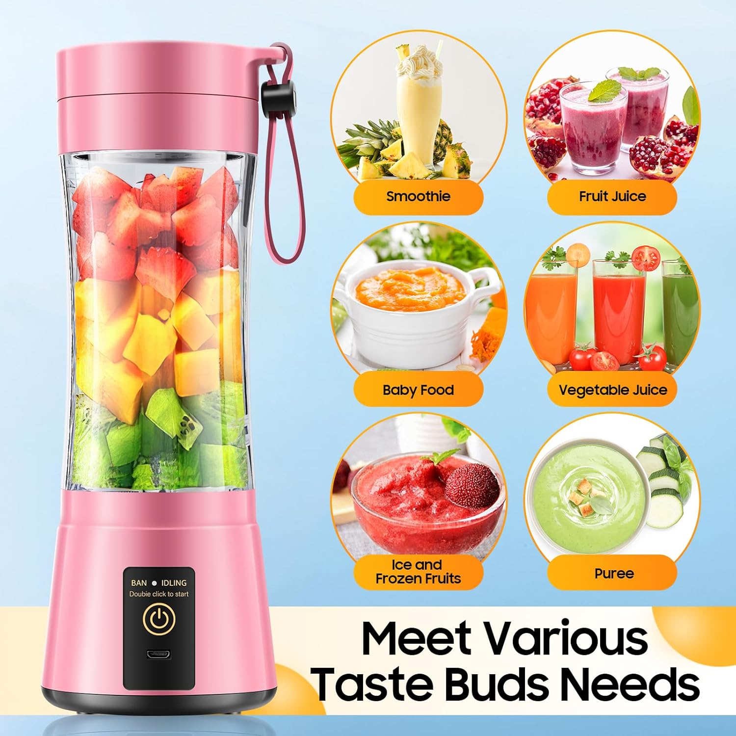 Cordless Personal Size Portable Blender - 12 Oz Blender for Smoothies and Shakes with BPA Free Traveling Juice Cup, 6 Blades for Powerful Blending, Suit for Sports/Travel/Home - Image 2